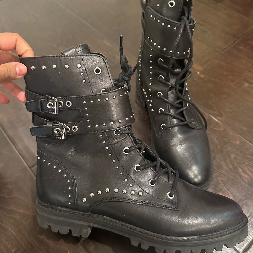 Marc Fisher Black Studded Moto Boots
